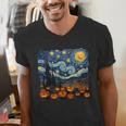Halloween Pumpkin Starry Night Van Gogh Art Teacher Men's V-Neck T-Shirt, funny gift Halloween Pumpkin Starry Night Van Gogh Art Teacher Men's V-Neck T-Shirt, funny gift