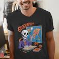 Halloween Skeleton Geography Teacher Pumpkin Bats Classroom Men's V-Neck T-Shirt, funny gift Halloween Skeleton Geography Teacher Pumpkin Bats Classroom Men's V-Neck T-Shirt, funny gift