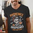 Halloween Skeleton Teacher Phonemes Graphemes Caffeine Lover Men's V-Neck T-Shirt, funny gift Halloween Skeleton Teacher Phonemes Graphemes Caffeine Lover Men's V-Neck T-Shirt, funny gift