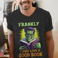 Halloween Teacher Librarian Frankenstein Reading Books Men's V-Neck T-Shirt, funny gift Halloween Teacher Librarian Frankenstein Reading Books Men's V-Neck T-Shirt, funny gift