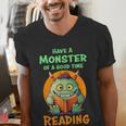 Halloween Teacher Librarian Monster Reading Books Men Women Kids Men's V-Neck T-Shirt, funny gift