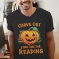 Halloween Teacher Librarian Pumpkin Reading Books Men Women Kids Men's V-Neck T-Shirt, funny gift