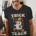 Halloween Teacher Shirts Women School Trick Or Teach Groovy Men's V-Neck T-Shirt, Groovy Teacher Shirts, funny gift