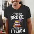 Halloween Teacher Tee My Broom Broke So Now I Teach Men's V-Neck T-Shirt, funny gift Halloween Teacher Tee My Broom Broke So Now I Teach Men's V-Neck T-Shirt, funny gift