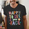 Happy To See Your Face Teacher Retro Back To School Men's V-Neck T-Shirt, funny gift