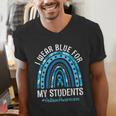 Happy Teacher I Wear Blue For My Students Autism Awareness Men's V-Neck T-Shirt, funny gift