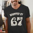 Haunted By 67 Teacher Halloween 6 7 Shirt Men's V-Neck T-Shirt, funny gift