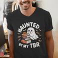Haunted By My TBR Cute Ghost Book Reading Teacher Halloween Men's V-Neck T-Shirt, funny gift