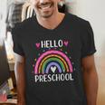 Hello Preschool Teacher Student Girls Rainbow Back To School Men's V-Neck T-Shirt, funny gift Hello Preschool Teacher Student Girls Rainbow Back To School Men's V-Neck T-Shirt, funny gift