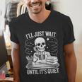 I'Ll Wait Until It's Quiet Tshirt Skeleton Teacher Halloween Men's V-Neck T-Shirt, funny gift