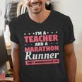 I'm A Teacher And A Marathon Runner Don't Underestimate Me Men Women Men's V-Neck T-Shirt, funny gift I'm A Teacher And A Marathon Runner Don't Underestimate Me Men Women Men's V-Neck T-Shirt, funny gift