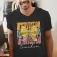 Interventionist Teacher Groovy Coquette Bow Back To School Men's V-Neck T-Shirt, Groovy Teacher Shirts, funny gift Interventionist Teacher Groovy Coquette Bow Back To School Men's V-Neck T-Shirt, Groovy Teacher Shirts, funny gift