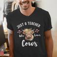 Just A Teacher Who Loves Cows Shirt Cute Highland Cow Men's V-Neck T-Shirt, funny gift