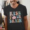 Kiss Your Brain Teacher Inspire Educate Groovy Retro Vintage Men's V-Neck T-Shirt, Groovy Teacher Shirts, funny gift Kiss Your Brain Teacher Inspire Educate Groovy Retro Vintage Men's V-Neck T-Shirt, Groovy Teacher Shirts, funny gift