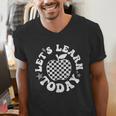 Let's Learn Today Checkered Apple Back To School Teacher Men's V-Neck T-Shirt, funny gift