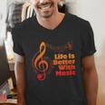 Life Is Better With Music Theory Musician Teacher Notes Clef Men's V-Neck T-Shirt, funny gift
