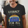 Literacy For All Visually Impaired Braille Teacher The Blind Men's V-Neck T-Shirt, funny gift Literacy For All Visually Impaired Braille Teacher The Blind Men's V-Neck T-Shirt, funny gift