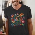 Maestra Flowers Spanish Teacher Cinco De Mayo Men's V-Neck T-Shirt, funny gift