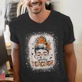 Messy Bun Spooky Teacher Bleached Halloween Teachers Men's V-Neck T-Shirt, funny gift Messy Bun Spooky Teacher Bleached Halloween Teachers Men's V-Neck T-Shirt, funny gift