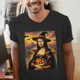Mona Lisa Pumpkin Halloween Art Teacher Witchy Women Kids Men's V-Neck T-Shirt, funny gift