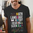 Music Teacher Music Math Language History Reading Science Men's V-Neck T-Shirt, Science Teacher Shirts, History Teacher Shirts, funny gift