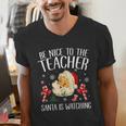 Be Nice To The Teacher Santa Is Watching School Christmas Men's V-Neck T-Shirt, funny gift Be Nice To The Teacher Santa Is Watching School Christmas Men's V-Neck T-Shirt, funny gift