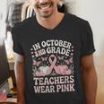 In October 2nd Grade Teachers Wear Pink Ribbon Breast Cancer Men's V-Neck T-Shirt, funny gift