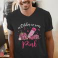 In October We Wear Pink Apple Teacher Daisy Breast Cancer Men's V-Neck T-Shirt, funny gift