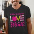In October We Wear Pink Love Teacher Breast Cancer Awareness Men's V-Neck T-Shirt, funny gift In October We Wear Pink Love Teacher Breast Cancer Awareness Men's V-Neck T-Shirt, funny gift