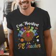 One Thankful PE Teacher Turkey Thanksgiving -Adults & Kids Classic Fit Polyester 100 Short Sleeve Men's V-Neck T-Shirt, Pe Teacher Shirts, funny gift