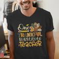 One Thankful Substitute Teacher Turkey Leopard Thanksgiving For Men Women Men's V-Neck T-Shirt, funny gift