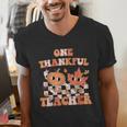 One Thankful Teacher Fall Leaves Thanksgiving Retro Men's V-Neck T-Shirt, funny gift One Thankful Teacher Fall Leaves Thanksgiving Retro Men's V-Neck T-Shirt, funny gift
