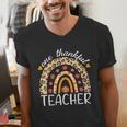 One Thankful Teacher Thanksgiving Rainbow Leopard Fall Men's V-Neck T-Shirt, funny gift One Thankful Teacher Thanksgiving Rainbow Leopard Fall Men's V-Neck T-Shirt, funny gift