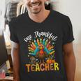 One Thankful Teacher Thanksgiving Turkey Cute Crayon Pencil Men's V-Neck T-Shirt, funny gift One Thankful Teacher Thanksgiving Turkey Cute Crayon Pencil Men's V-Neck T-Shirt, funny gift
