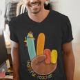 One Thankful Teacher Thanksgiving Turkey Peace Hand Sign Men's V-Neck T-Shirt, funny gift One Thankful Teacher Thanksgiving Turkey Peace Hand Sign Men's V-Neck T-Shirt, funny gift