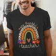 One Thankful Teacher Thanksgiving Turkey Rainbow Fall Men's V-Neck T-Shirt, funny gift One Thankful Teacher Thanksgiving Turkey Rainbow Fall Men's V-Neck T-Shirt, funny gift