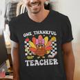 One Thankful Teacher Turkey Thanksgiving Teaching Men's V-Neck T-Shirt, funny gift