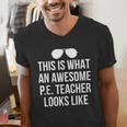 PE Teacher Sunglasses What Awesome Looks Like Men's V-Neck T-Shirt, Pe Teacher Shirts, funny gift