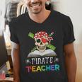 Pirate Teacher Halloween Skull Adult Men's V-Neck T-Shirt, funny gift Pirate Teacher Halloween Skull Adult Men's V-Neck T-Shirt, funny gift