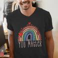 Pretty YOU MATTER Rainbow Positive Message Teachers Kids Men's V-Neck T-Shirt, funny gift Pretty YOU MATTER Rainbow Positive Message Teachers Kids Men's V-Neck T-Shirt, funny gift