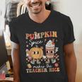 Pumpkin Spice Makes Teacher Nice Retro Fall Spooky Season Men's V-Neck T-Shirt, funny gift