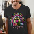 Rainbow I Believe In You Teacher Testing Day Men's V-Neck T-Shirt, funny gift Rainbow I Believe In You Teacher Testing Day Men's V-Neck T-Shirt, funny gift