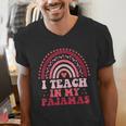 Rainbow Retro Homeschool Mom Teacher I Teach In My Pajamas Men's V-Neck T-Shirt, funny gift Rainbow Retro Homeschool Mom Teacher I Teach In My Pajamas Men's V-Neck T-Shirt, funny gift