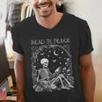 Read In Peace Skeleton Reading Teacher Spooky Halloween Men's V-Neck T-Shirt, funny gift