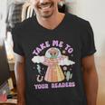 Take Me To Your Readers Alien Teacher Halloween Literacy Men's V-Neck T-Shirt, funny gift