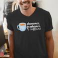 Reading Interventionist Specialist Teacher Phonemes Graphemes And Caffeine Reading Intervention -Adults Classic Fit Short Sleeve Men's V-Neck T-Shirt, funny gift