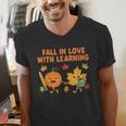 Retro Fall In Love With Learning Autumn Pumpkin Teacher Men's V-Neck T-Shirt, funny gift Retro Fall In Love With Learning Autumn Pumpkin Teacher Men's V-Neck T-Shirt, funny gift