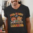 Retro Fall In Love With Learning Autumn Pumpkin Teachers Men's V-Neck T-Shirt, funny gift Retro Fall In Love With Learning Autumn Pumpkin Teachers Men's V-Neck T-Shirt, funny gift
