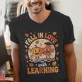 Retro Fall In Love With Learning Pumpkin Leaf Teacher Autumn Men's V-Neck T-Shirt, funny gift Retro Fall In Love With Learning Pumpkin Leaf Teacher Autumn Men's V-Neck T-Shirt, funny gift