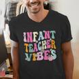 Retro Infant Teacher Vibes Women Daycare Teacher Men's V-Neck T-Shirt, funny gift